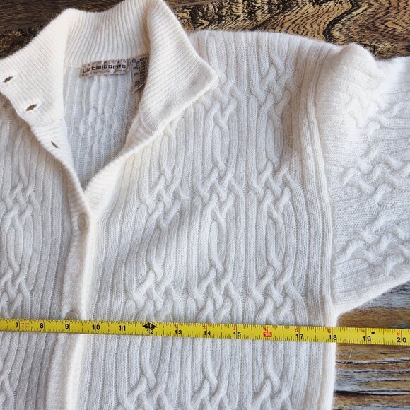Vintage Liz Claiborne Lambswool Angora Cable-Knit Button-Up Sweater Dress Ivory - Picture 11 of 12